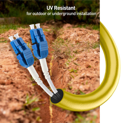 Cable Matters Uniboot OS2 LC to LC Outdoor Armored Fiber Patch Cable 150ft - Single Mode Duplex 9/125, LSFRZH, Direct Burial Support with UV Resistant and Fire Retardant Cable Jacket - 150 Feet /45.7m