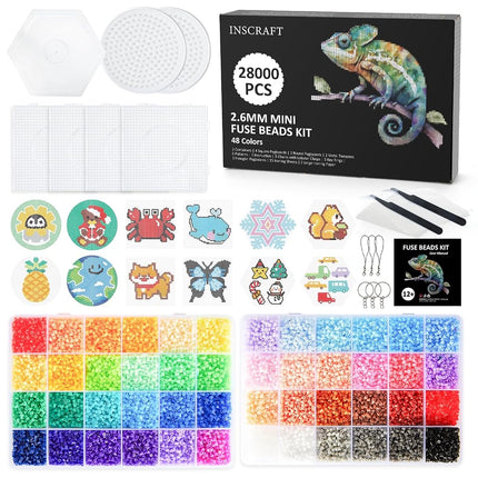 INSCRAFT 28,000 Mini Fuse Beads Kit - 2.6mm, 48 Co