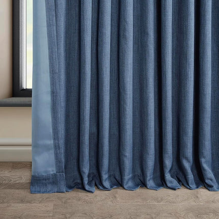 HPD Half Price Drapes Faux Linen Textured Room Darkening Curtains for Bedroom 96 Inches Long (1 Panel), 100W X 96L Extra Wide Curtains for Living Room Home Decor, Denim