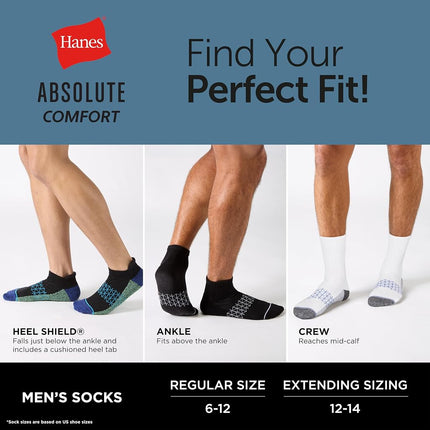 Hanes Men's Absolute Active Cushioned Ankle, Moisture Wicking Socks, Seamless Toe, 4-Pack, Black/Gray Marl, 4.5-12 UK