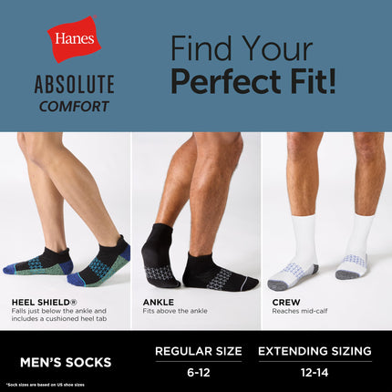 Hanes Men's Absolute Active Cushioned Ankle, Moisture Wicking Socks, Seamless Toe, 4-Pack, White/Gray Marl, 4.5-12 UK