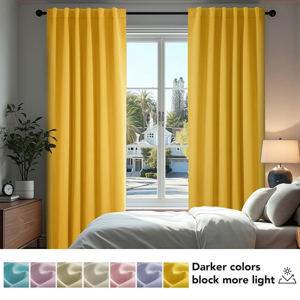 Deconovo Petits Rideaux Occultants Courts pour Petites Fenêtres Rideaux Thermiques Isolants à Passe-Tringle et à Pattes Arrière 42 po L x 45 po H Jaune Doux 2 Panneaux
