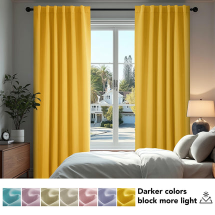 Deconovo Paneles de cortina opaca para habitación infantil, cortinas oscurecedoras con pestañas traseras y bolsillo para barra, 42 x 72 pulgadas, amarillo suave, 2 paneles