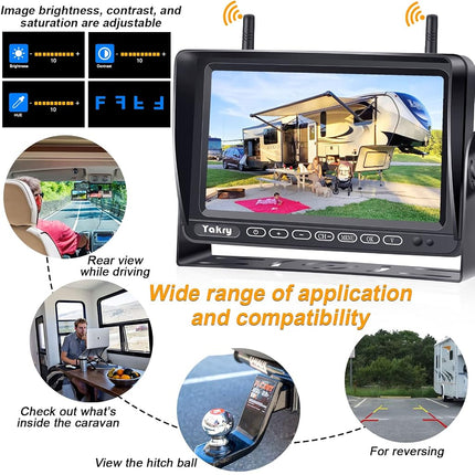 Wireless Reverse Camera System with 7" IPS Monitor, 1080P HD Backup Camera for RV, Caravan, Trailer & Truck, Up to 4 Cameras, Long Range Signal, Night Vision, IP69 Waterproof