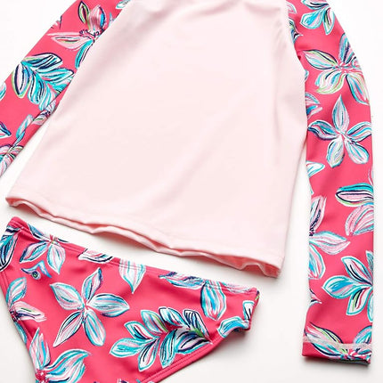 Kanu Surf Women's Long Sleeve Rashguard UPF 50 Two Piece Swim Set Rash Guard, Charlotte Pink, 18-20
