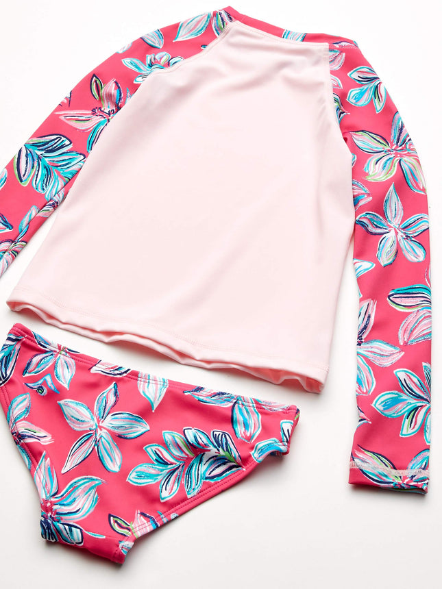 Kanu Surf Girls' Long Sleeve Rashguard UPF 50+ Two Piece Swim Set, Charlotte Pink, 6