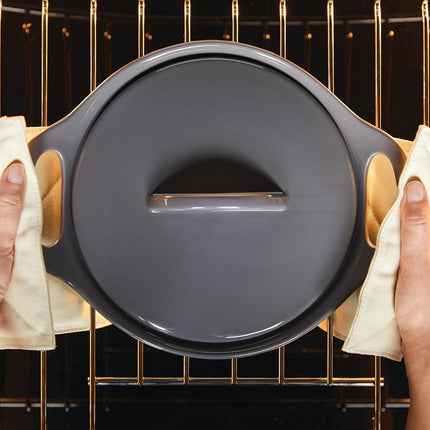 Rachael Ray Solid Glazed Ceramics Casserole Bakeware/Baker Set with Shared Lid, 3 Piece, Dark Gray