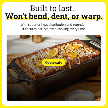 Lodge 10 Inch Pre-Seasoned Cast Iron Loaf Pan - Dual Handles - Unparalleled Heat Retention for Consistent, Even Baking - Black