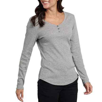 Dickies Womens Long-Sleeve 3-Button Henley Shirt, Graphite Single Dye, One Size