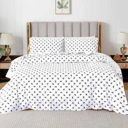 Elegant Comfort Ultra Soft 4-Piece 100% Turkish Cotton Flannel Sheet Set - Holiday Christmas Flannel Sheets, Warm and Cozy Premium Quality, Deep Pocket Fitted Sheet- Full, Black Elk