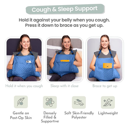 MOYOAMA Hysterectomy Pillow Post Surgery – Form-Fit Support Shield with Secure Straps, 2 Pockets, & Cozy Muff – After Hysterectomy Recovery Must-Haves, Post-Op C-Section Pillow Post Surgery Gifts