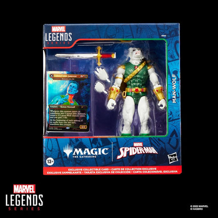 Marvel Legends Series Magic: The Gathering Man-Wolf, Spider-Man Action Figure plus Exclusive Foil Trading Card, Blue and Red