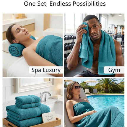 LANE LINEN 100% Cotton 6 Piece Bath Towel Set - Ring Spun, Quick Dry, Super Soft & Highly Absorbent - 2 Bath, 2 Washcloths, 2 Bathroom Hand Towels - Hotel Quality Luxury Bathroom Towel Set - Sea Port
