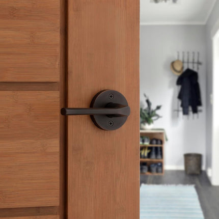 Kwikset Lisbon Interior Passage Door Handle, Round Lever for Closet and Hallway Doors, Reversible Non-Locking Handle Lever, Venetian Bronze, with Microban Protection