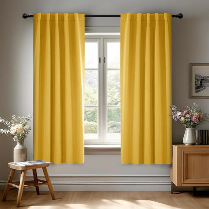 Deconovo Petits Rideaux Occultants Courts pour Petites Fenêtres Rideaux Thermiques Isolants à Passe-Tringle et à Pattes Arrière 42 po L x 45 po H Jaune Doux 2 Panneaux