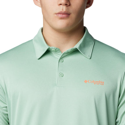 Columbia Men's Terminal Tackle Polo Hiking Shirt, New Mint Heather/Bright Nectar Logo, Large
