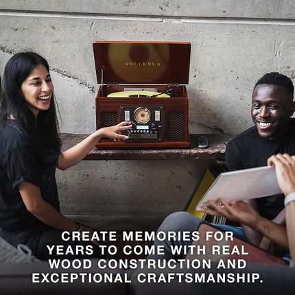 Platine Vinyle Bluetooth 8-en-1 Victrola Nostalgic Aviator en Bois, Centre de Divertissement, Acajou