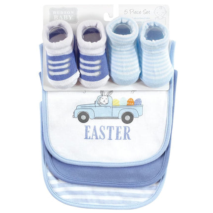 Hudson Baby Unisex Baby Cotton Bib and Sock Set, Buffalo Plaid Family, One Size