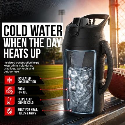 Under Armour Playmaker Sport Jug, Water Bottle with Handle, Foam Insulated & Leak Resistant, 64oz, Black/Black