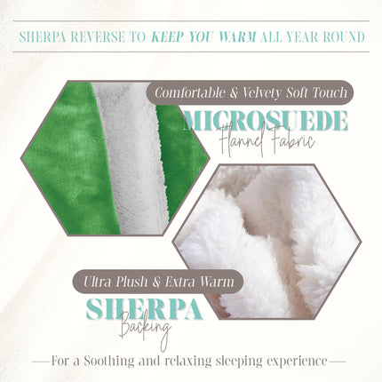 Elegant Comfort Reversible and Ultra-Plush Flannel Fleece Sherpa Throw- Lightweight Soft and Cozy- All Season Decorative Throw, Perfect for Lounging, 50 x 60 inches, Emerald Green