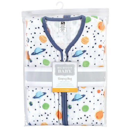 Hudson Baby Unisex Baby Muslin Cotton Sleeveless Wearable Sleeping Bag, Sack, Blanket, Space, 6-12 Months