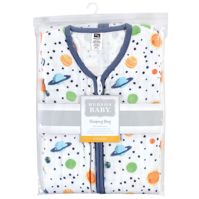Gigoteuse Bébé en Coton Mousseline Sans Manches Hudson Baby, Modèle Sac de Couchage, Thème Espace, 6-12 Mois