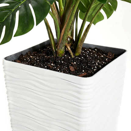 Worth Garden 2-Pack Tall Tapered Planter - Plastic White Square Plant Pots - 55CM Tall Large Tree Planter - Modern Matte Wavy Decorative Flower Pot for Indoor Outdoor Porch Deck