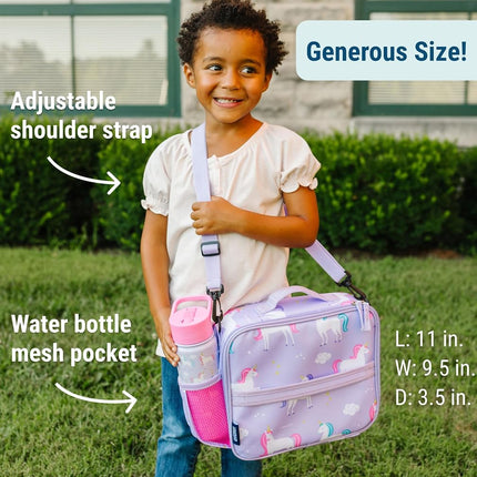 Wildkin Kids ECO rPET Lonchera Aislante – Mantiene la Comida Caliente o Fría, Forro Fácil de Limpiar, Bolsillos de Malla y Sin BPA – Niños y Niñas, Ideal para la Escuela, Viajes y Guarderías – Unicornio