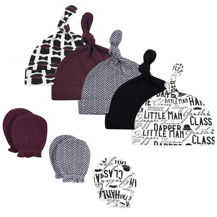 Hudson Baby Ensemble bonnet et moufles anti-éraflures en coton pour bébé unisexe, Vintage Little Man, 0-6 mois