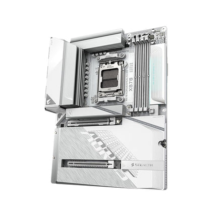GIGABYTE X870 AORUS Stealth ICE Reverse-Connect ATX Motherboard, Support AMD Socket AM5 Processors, DDR5, 16+2+2 Power Phase, 4X M.2, PCIe 5.0, USB4, WIFI7, 5GbE, PCIe EZ-Latch Plus, 5 Year Warranty
