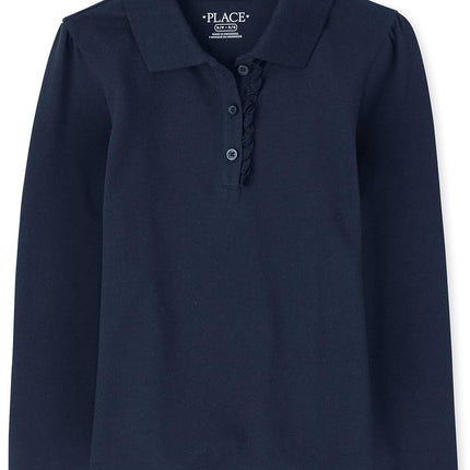 Polo à manches longues uniforme The Children's Place pour grandes filles, couleur Tidal - Volant 44389, TXXL (16 ans)