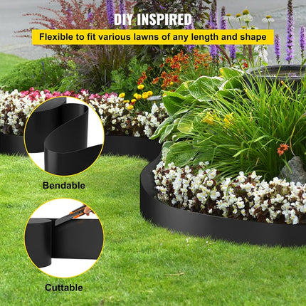 VEVOR Landscape Edging, 25.4cm Depth 18.29m Total Length, Recycled HDPE Coiled Terrace Board, Flexible Bender Border for Landscaping, Lawn, Garden, Yard, Against Invading Weeds, Black