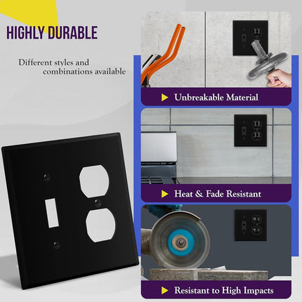 ENERLITES Combination Toggle Light Switch/Duplex Receptacle Outlet Wall Plate, Mid-Size 2-Gang 4.88" x 4.92", Polycarbonate Thermoplastic, 881121M-BK, Black