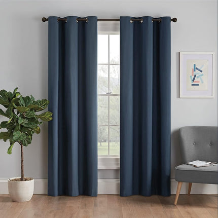 Eclipse Microfiber Total Privacy Blackout Thermal Grommet Window Curtain for Bedroom (1 Panel), 42" x 63", Navy
