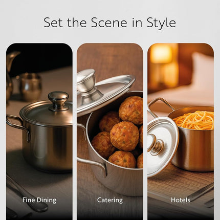 Restaurantware - Casserole individuelle avec couvercle de 255 ml, 1 plat à gratin individuel incassable - Poignées intégrées, pour cuire et servir des portions individuelles, Cocotte à soupe en cuivre et acier inoxydable,