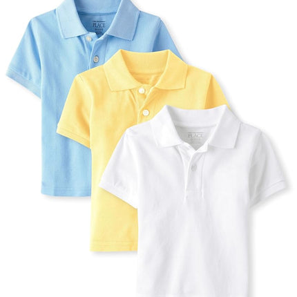 The Children's Place Baby Boys' Multipack Short Sleeve Pique Polos, Yellow/White/Brook 3-Pack, 9-12 Months