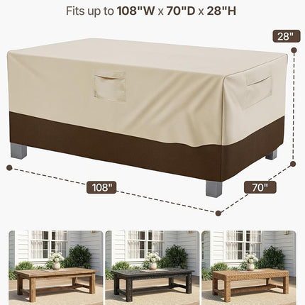 Vailge Housse de Table de Patio Rectangulaire/Ovale, Bâche de Protection pour Meubles de Jardin Robuste et Imperméable (Beige&Marron, 274 cm L x 178 cm l x 71 cm H)