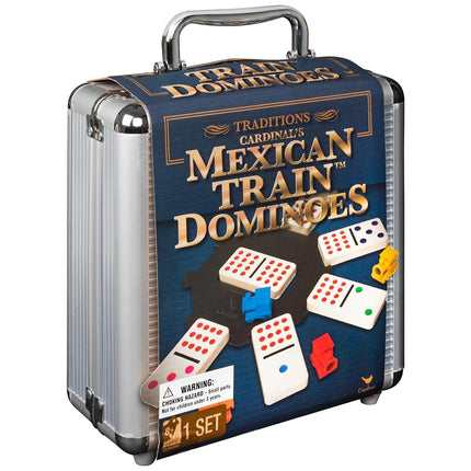 Mexican Train Dominoes Game in Aluminum Carry Case, for Families and Kids Ages 8 and up