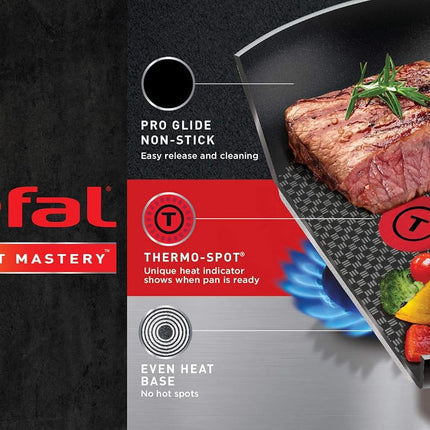 T-fal B037SE64 B037SE Excite ProGlide Batterie de cuisine antiadhésive avec indicateur de chaleur Thermo-Spot, compatible lave-vaisselle et four, 14 pièces, bleue