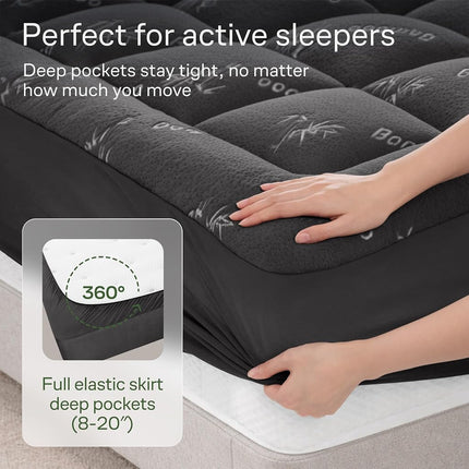 Bamboo Double (Full) Mattress Topper - Thick Cooling Breathable Pillow Top Mattress Pad for Back Pain Relief - Deep Pocket Topper Fits 8-20 Inches Mattress (Bamboo, Full Size 54x75 Inches)