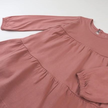 HonestBaby Long Sleeve Tiered Dress,Girl, Ash Rose, Newborn