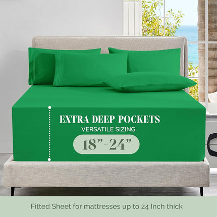 Elegant Comfort Luxury Soft 6-Piece 1500 Premium Hotel Quality Bed Sheet Set with Extra Deep Pockets 18-24 Inch, Wrinkle Free, Storage Pockets, Extra Deep Pocket 6PC Sheets, King, Emerald Green