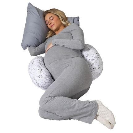 Oreiller de grossesse Boppy Side Sleeper, Feuilles d'automne grises, Portable, Oreillers de grossesse de soutien pour dormir sur le côté, Conception stable avec panneau central extensible qui grandit avec votre ventre