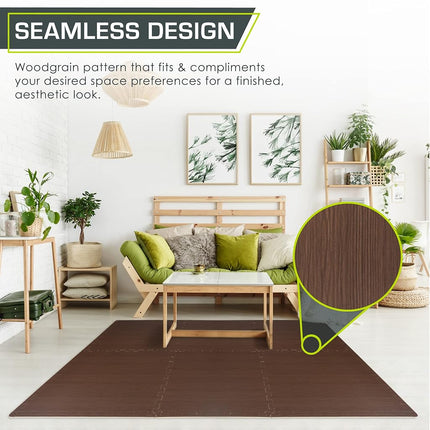 Tapis puzzle ProsourceFit motif bois ½ pouce, 6 dalles de sol emboîtables en mousse EVA (2,23 m²) pour revêtement de sol de salle de sport intérieure sécurisé, bureaux, salons et aires de jeux, Noyer foncé