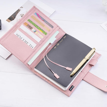 Ox Knight B6 Leather Planner Cover for Stalogy, Midori, Leuchtturm1917, and More - with Pen Loop, Card Slots, Back Pocket, and Bookmarks (Pink)