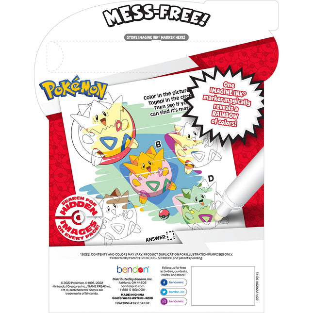 Pokemon 20 Page Imagine Ink Coloring Book Pad, Mess Free Marker Bendon 54126