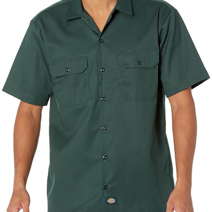 Dickies Men's Short-Sleeve Work Utility Button Down Shirt, Hunter Green V1, S