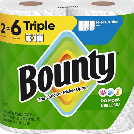 Bounty Select-A-Size Paper Towels, White, 2 Triple