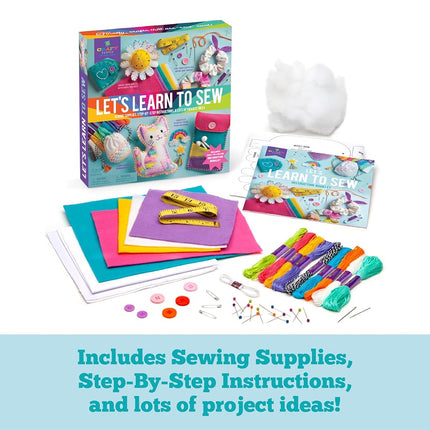 Craft-tastic – Let's Learn to Sew Craft Kit – Includes Fun Projects, Step-by-Step Instruction Book, and Reusable Supplies to Teach Basic Sewing Stitches, Embroidery & More for Beginners
