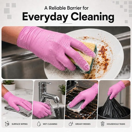 ForPro Disposable Nitrile Gloves, Chemical Resistant, Powder-Free, Latex-Free, Non-Sterile, Food Safe, 4 Mil, Pink, Medium, 100-Count